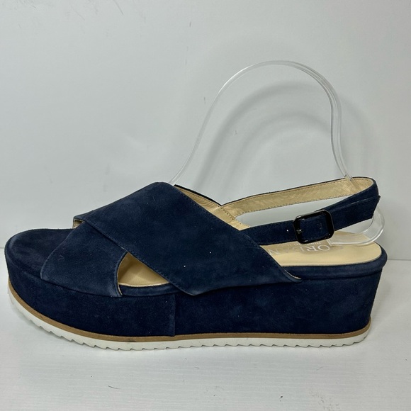 Cordani Kaylee Slingback Wedge Platform Navy Suede Criss Cross Strap Sz 41 EU - Picture 14 of 15